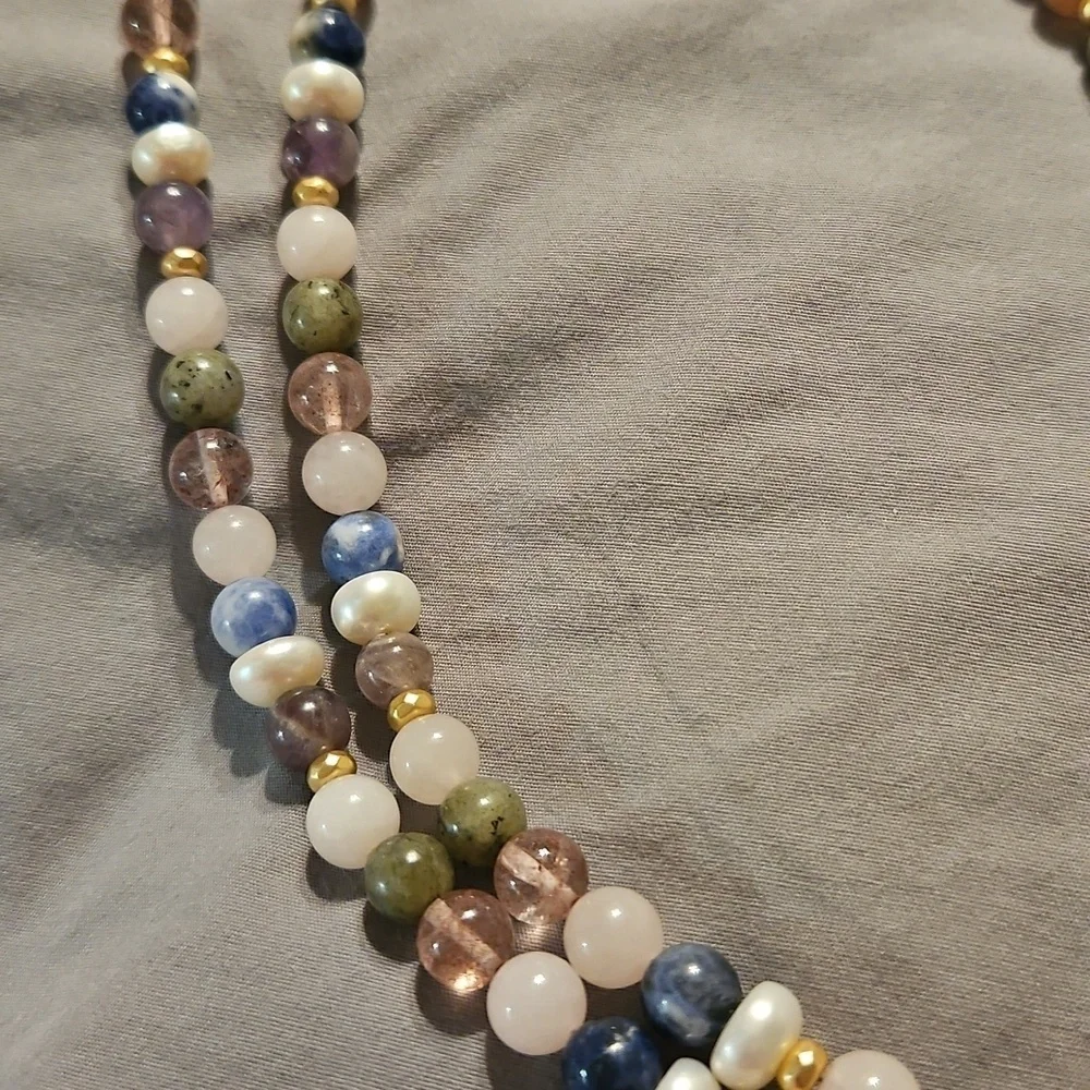 WHITE HOUSE BLACK MARKET Mixed Gemstone Wishbone Chain Tassel Pendant Necklace